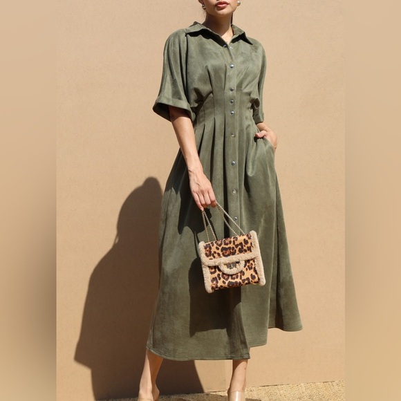 Suede Button Down Dress - Picture 6 of 7